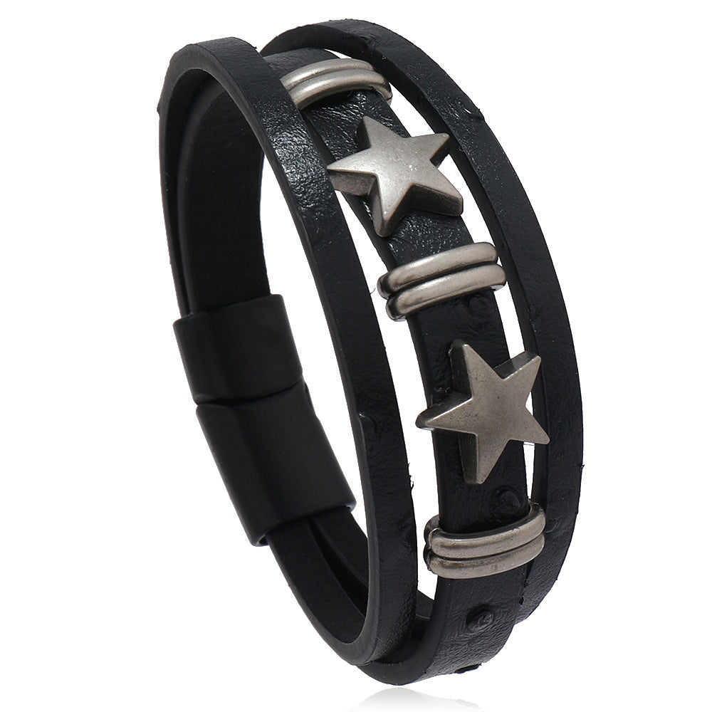 Retro Alloy Geometric Magnetic Buckle Leather Bracelets