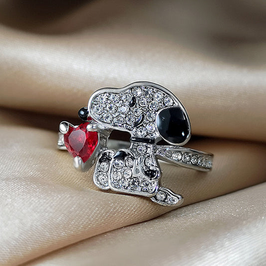 Women's & Men's Cartoon Cute Snoopy Diamond Inlaid Zircon Rings