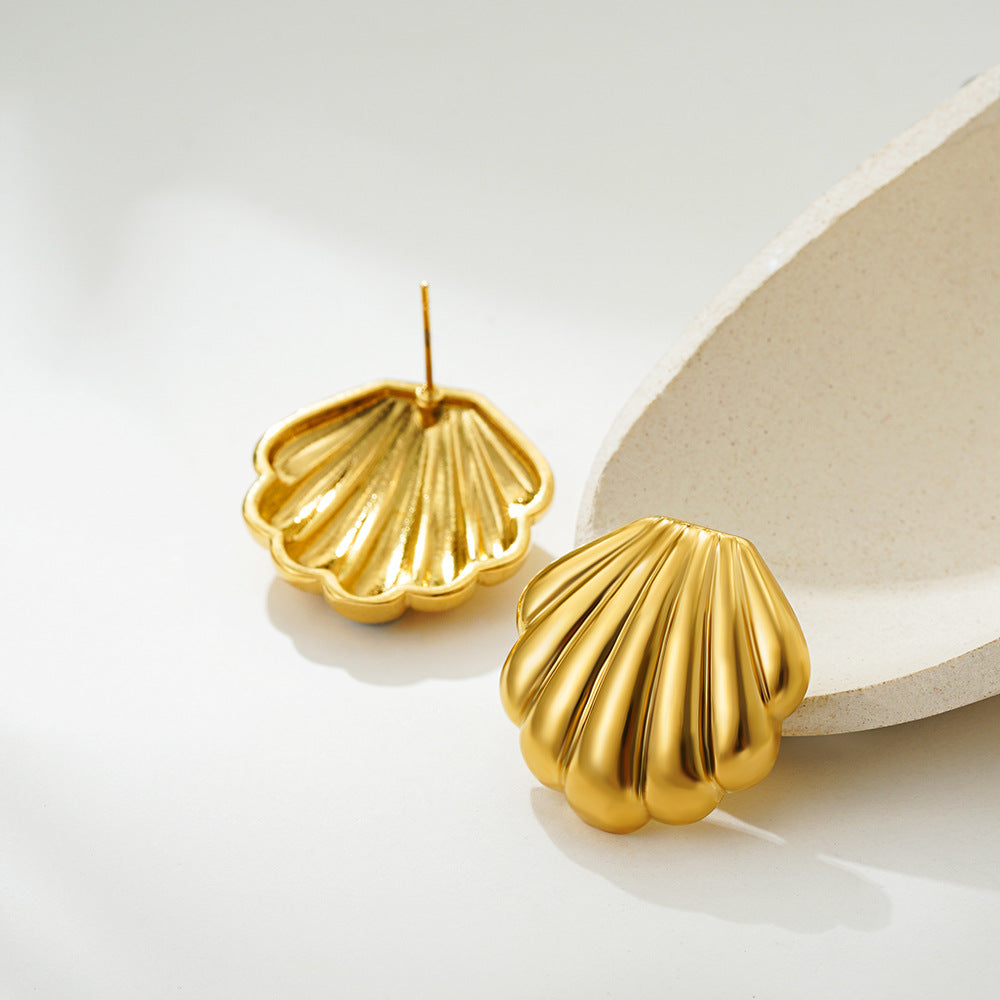 Gold Stainless Steel Shell-shaped Ocean Simple Earrings