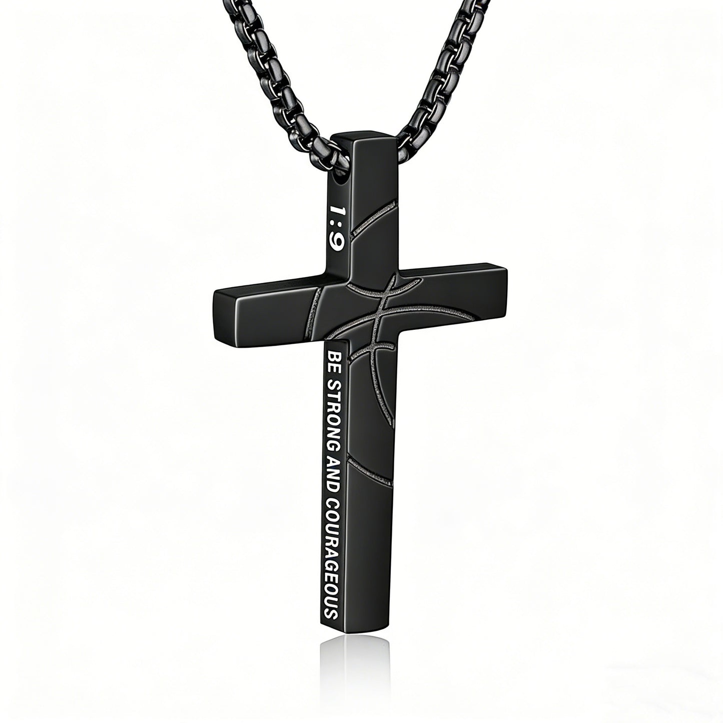 Men's Basketball Cross Double-sided Lettering Inspirational Scripture Personalized Necklace
