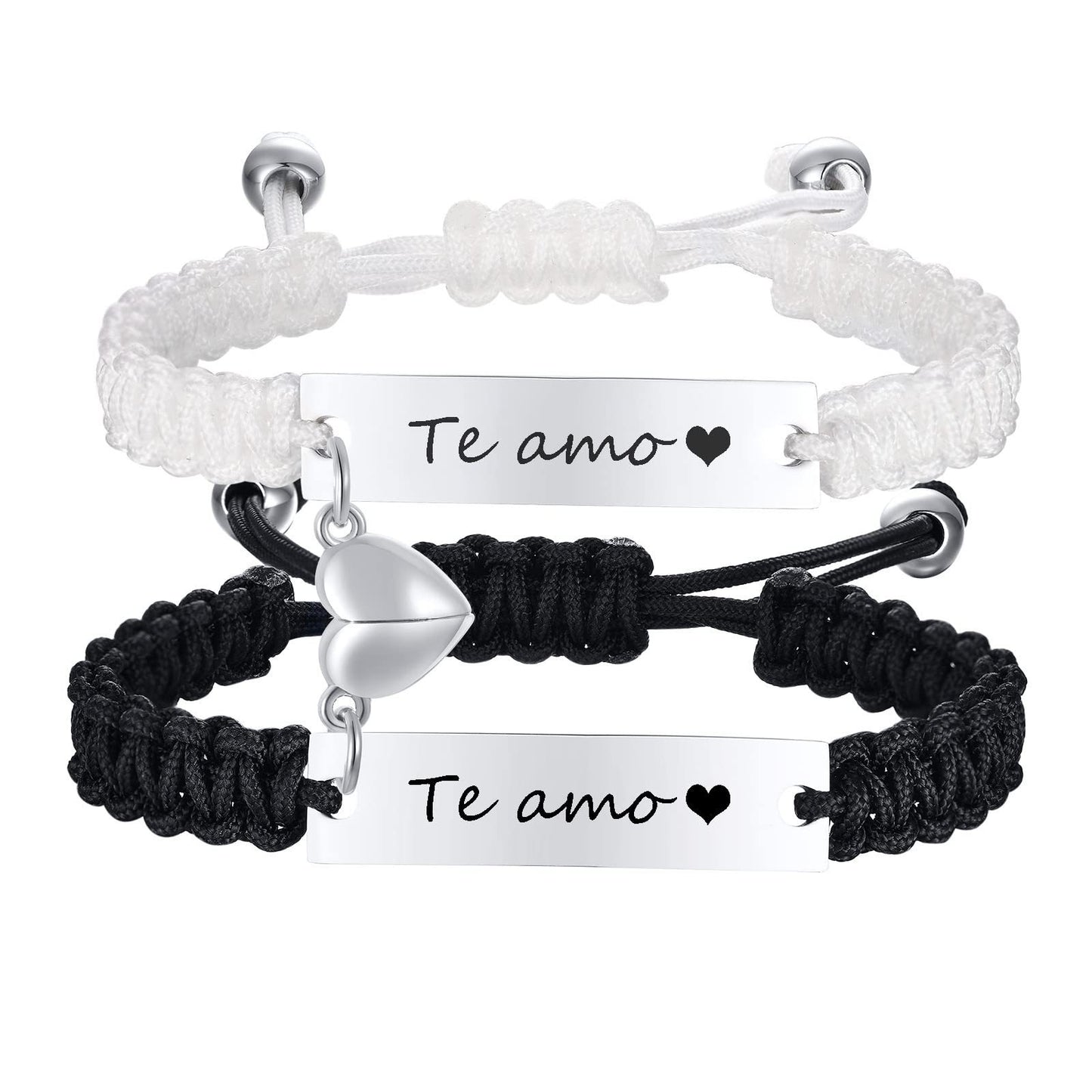 Black White Weaving Rope Woven Heart-shaped Magnetic Bracelets
