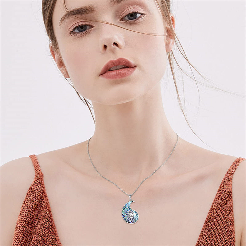 Trendy Stainless Steel Simple Blue Shell Necklace