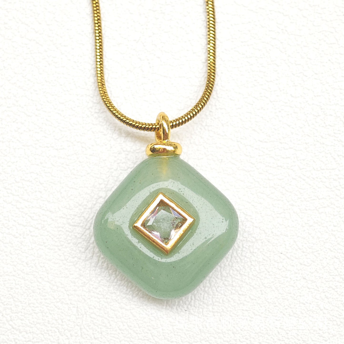 Elegant Natural Stone Crystal Geometric Rhombus Pendant