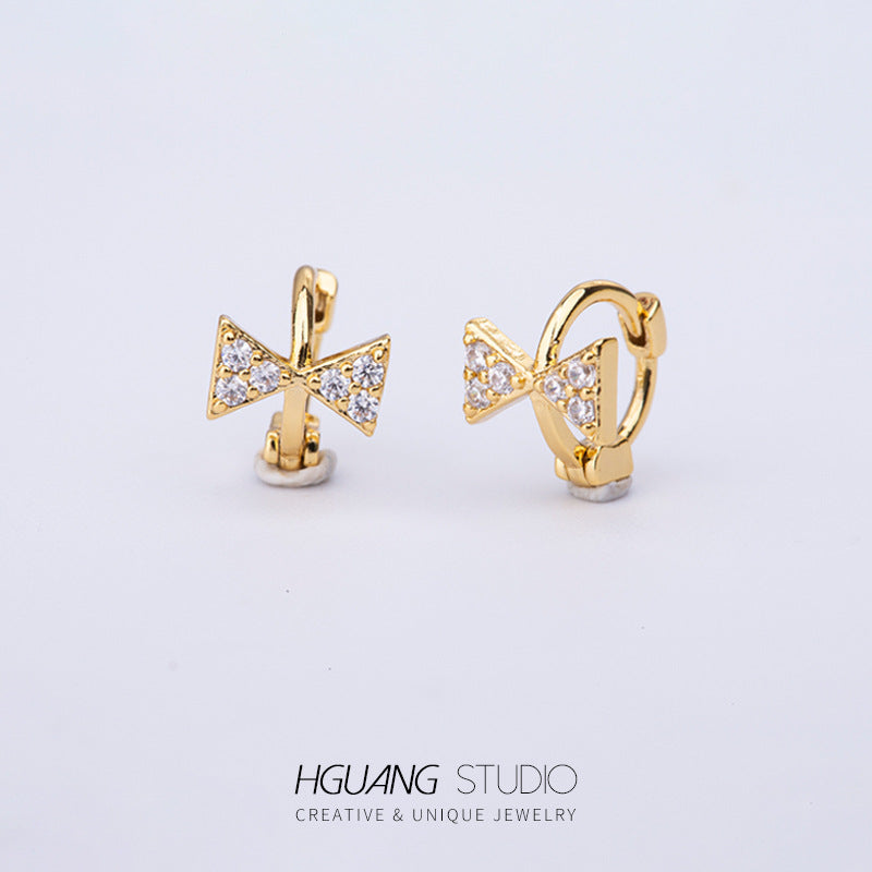 Gold Micro Inlaid Zircon Ear Bone Butterfly Crown Heart-shaped Earrings