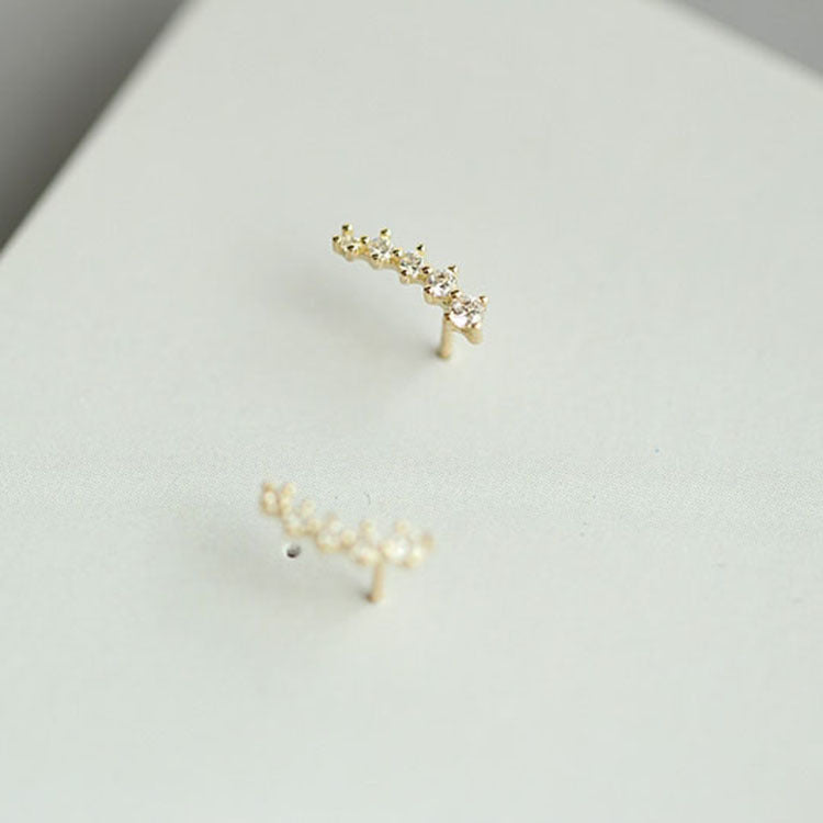Wheatear Shape Gold-plated Mini Gang Drill Shiny Curved Stud Earrings