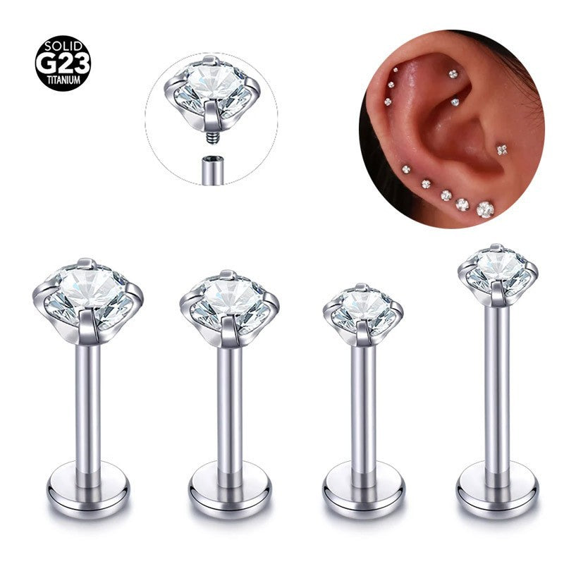 Ear Bone Zircon Labret Steel Internal Teeth Human Earrings