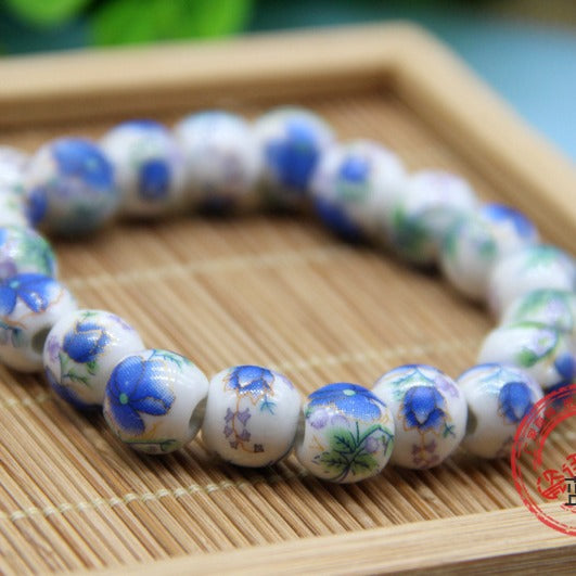 Flower Bead Beaded Blue White Red Bracelets