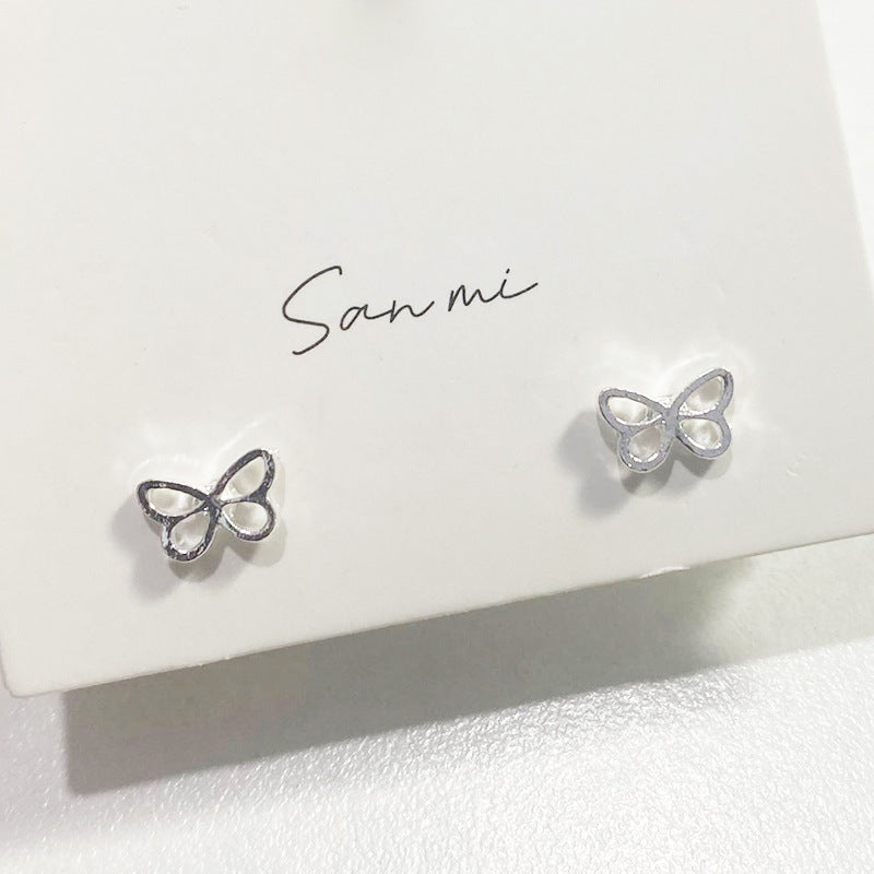Fresh Plain Sier Plated Bow Female Small Simple Stud Earrings