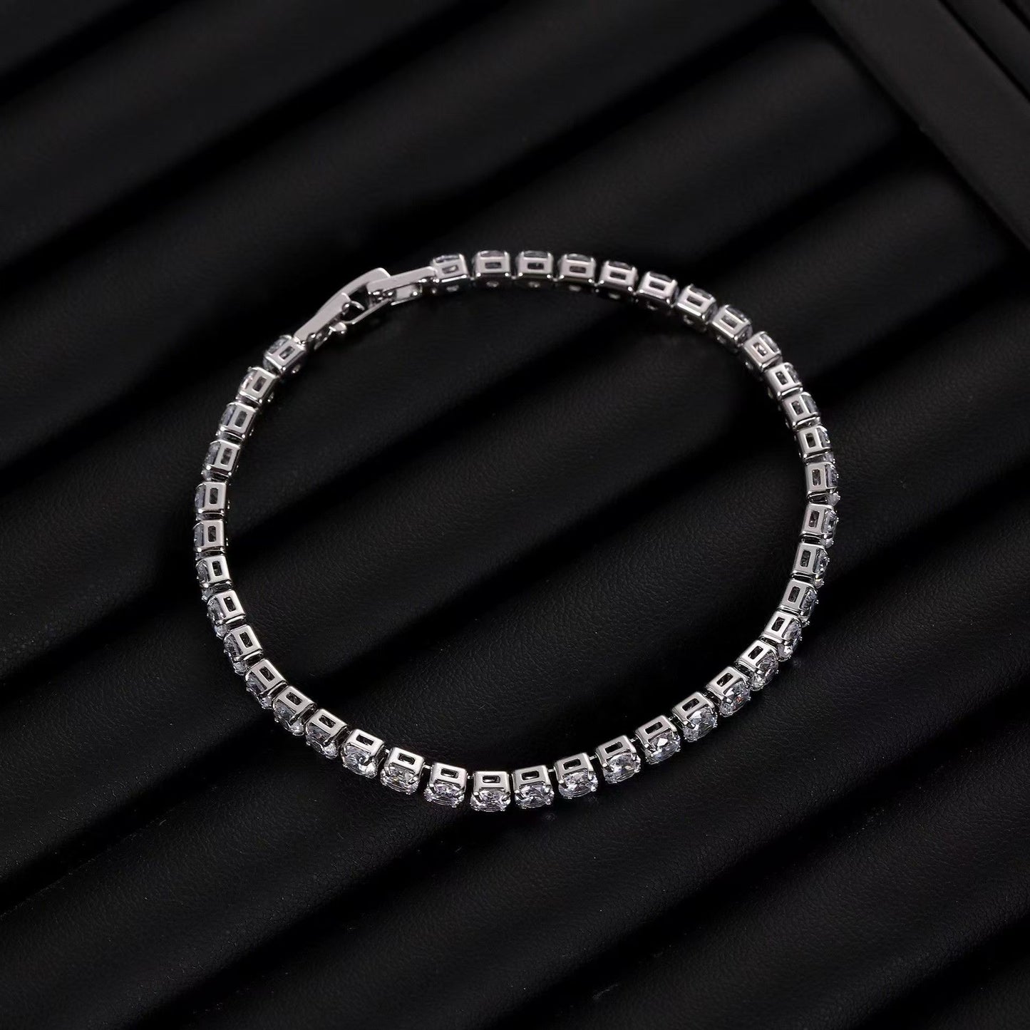 Single Row Round Full Diamond Tennis Bracelets