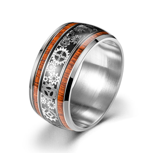 Fashion Personality Three-line Wood Grain Gear Rings