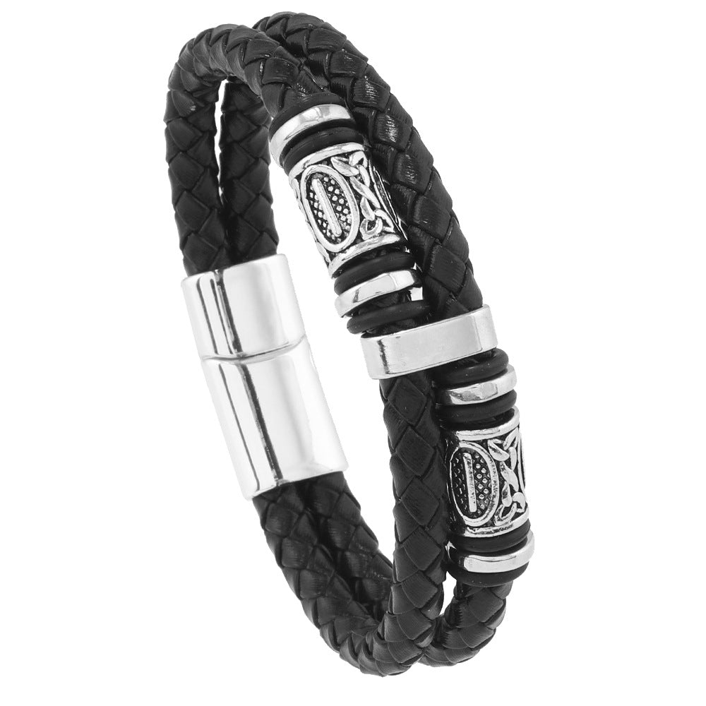 Men's Trendy Beaded Leather Design Alloy Accessories Bracelets