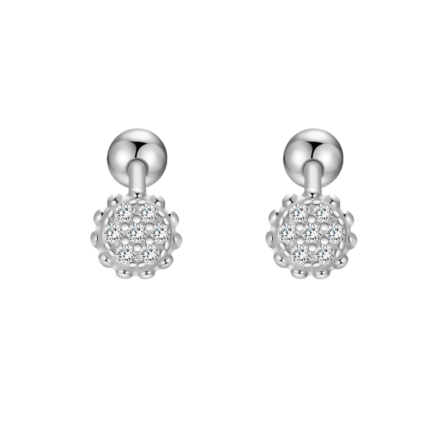 Women's Zircon Round Beads Lace Screw Tightening Earrings