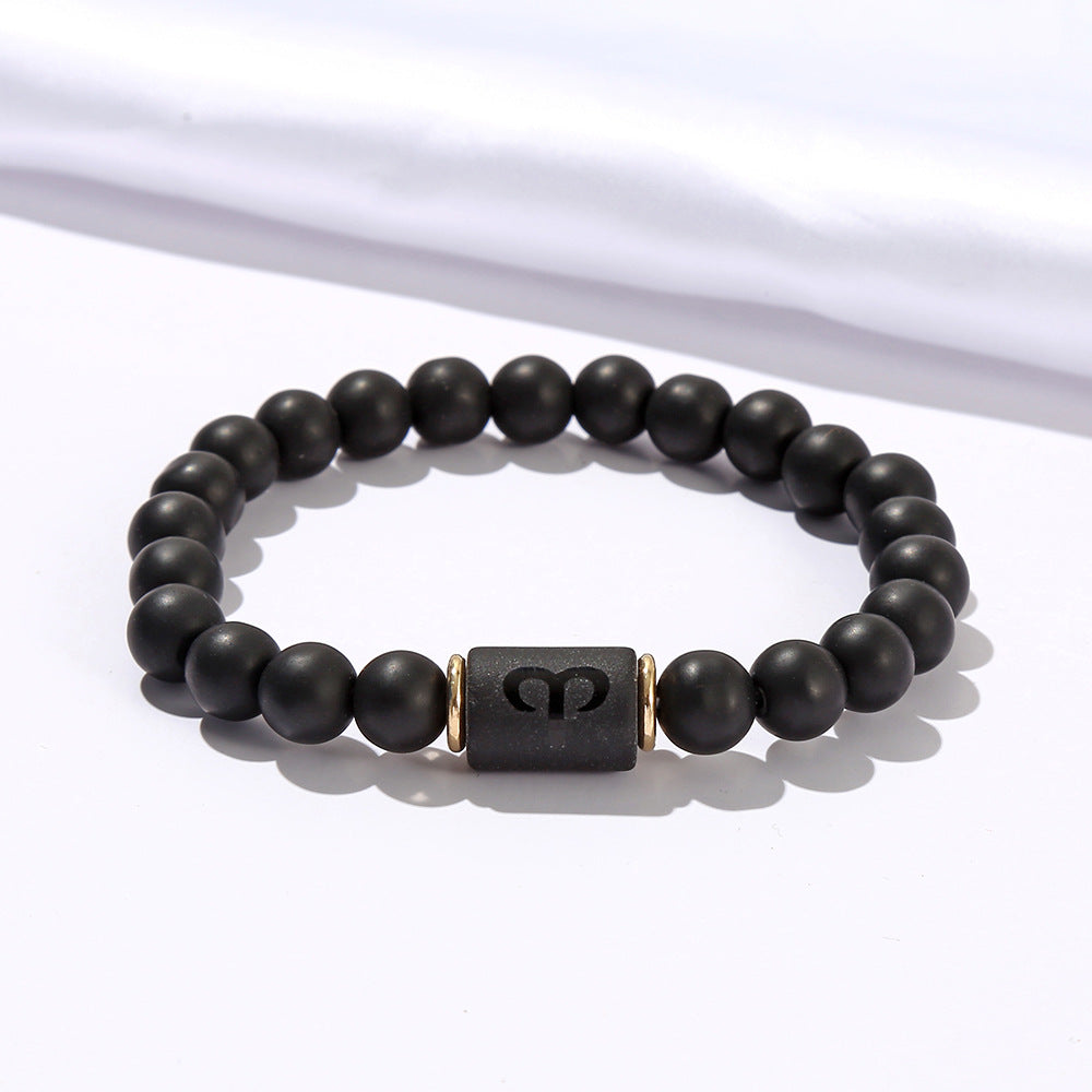 Elastic Twee Constellation Black Frosted Agate Bracelets