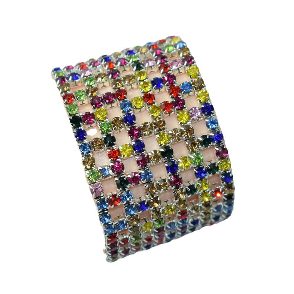 Elastic Hollow Rubber Band Full Rhinestone Exaggerated Wide Bangle Bracelets