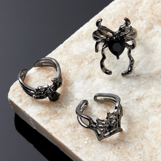 Cold Dark Halloween Diamond Spider Web Rings