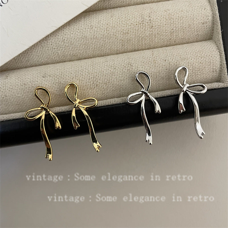 Women's Ribbon Metal Bow Fashion Simple Sweet Elegant Earrings