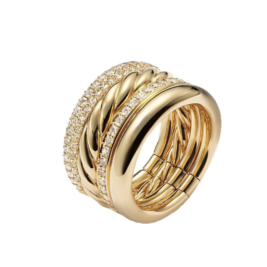 Sier Color Matching Stacked Zircon Twist Geometric Width Rings