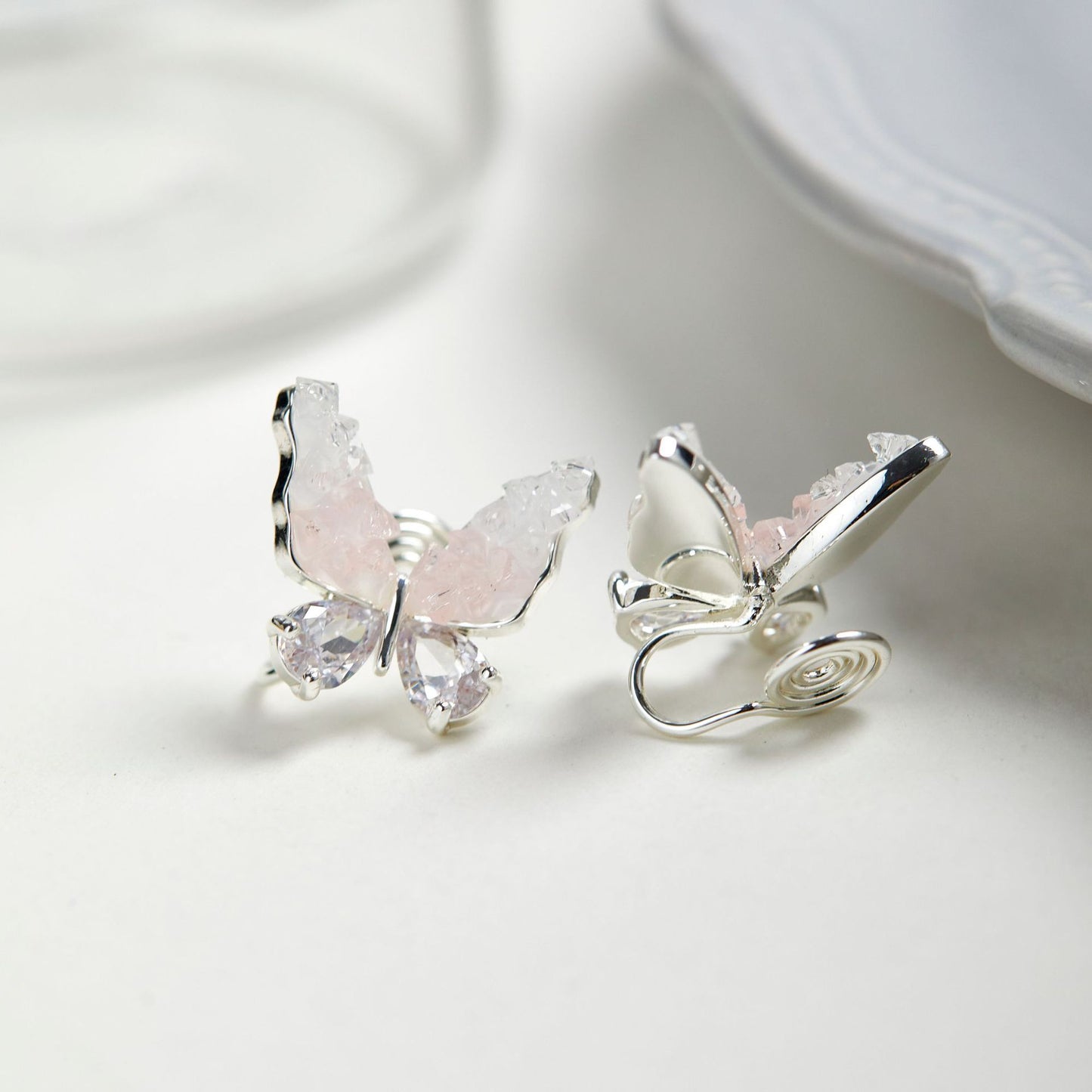 Blue Butterfly Cute Sweet Crystal Fairy Mori Earrings