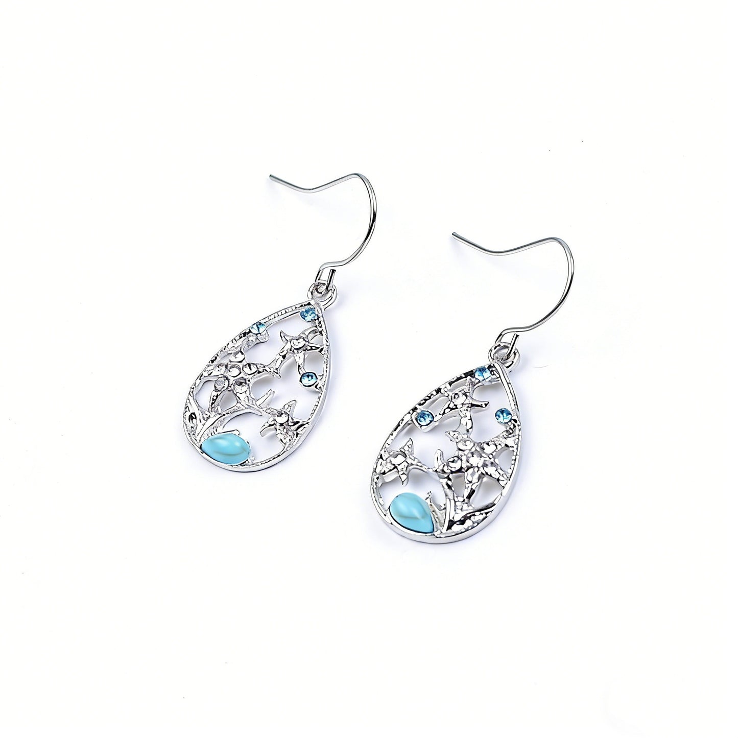 Stone Female Drop-shaped Starfish Hollow Out Sier Temperament Bohemian Earrings