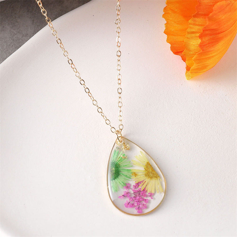 Retro Resin Dried Flower Mori Style Necklaces