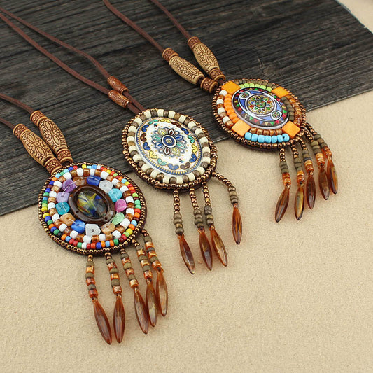 Women's & Men's Retro Ethnic Style Long Bohemian Sweater Chain Tassel Necklaces