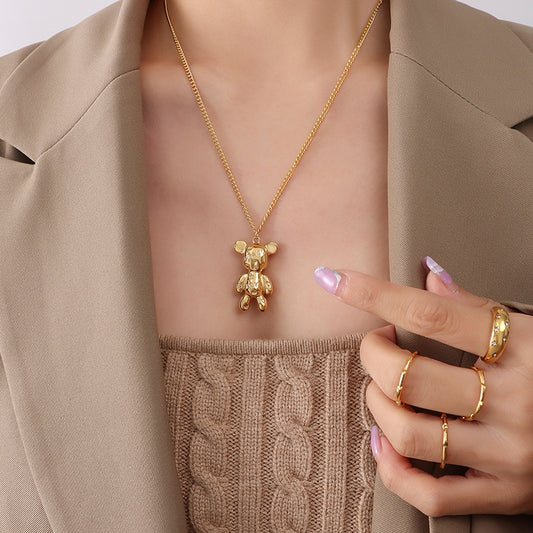 Letter Bear Titanium Steel Gold Plated Necklaces