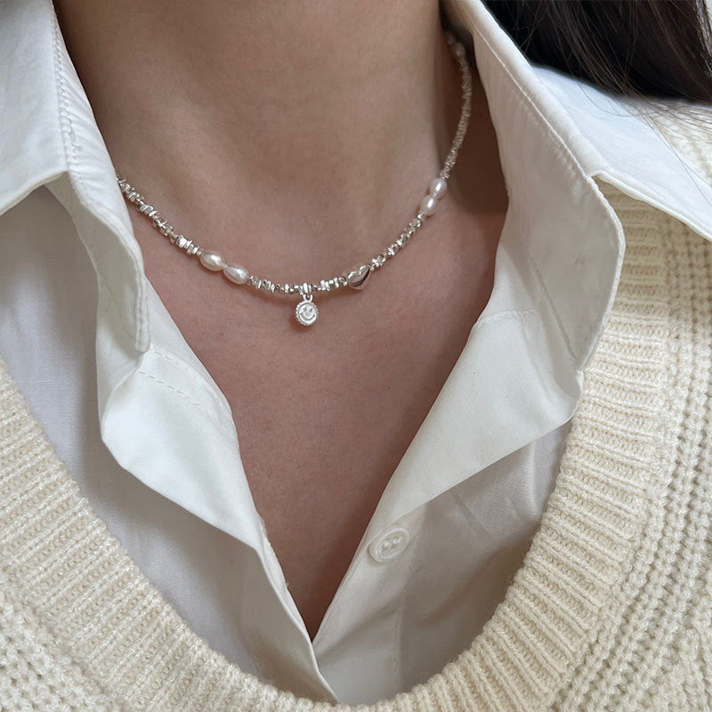 Women's Pieces Of Sier Smiley Face Love Pearl Niche Light Necklaces