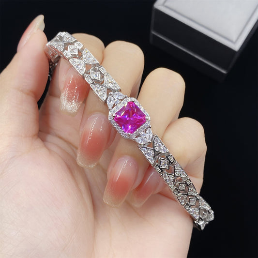 Style Red Corundum Full Diamond Princess Square Open Pendants