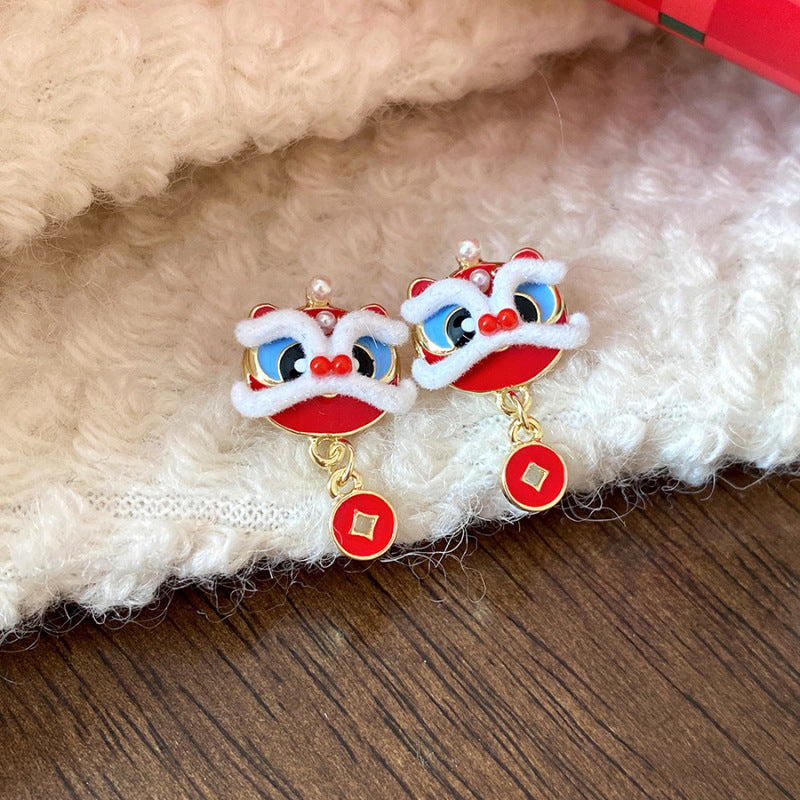 Women's Sier Needle Zircon Life Red Pony Light Luxury Earrings