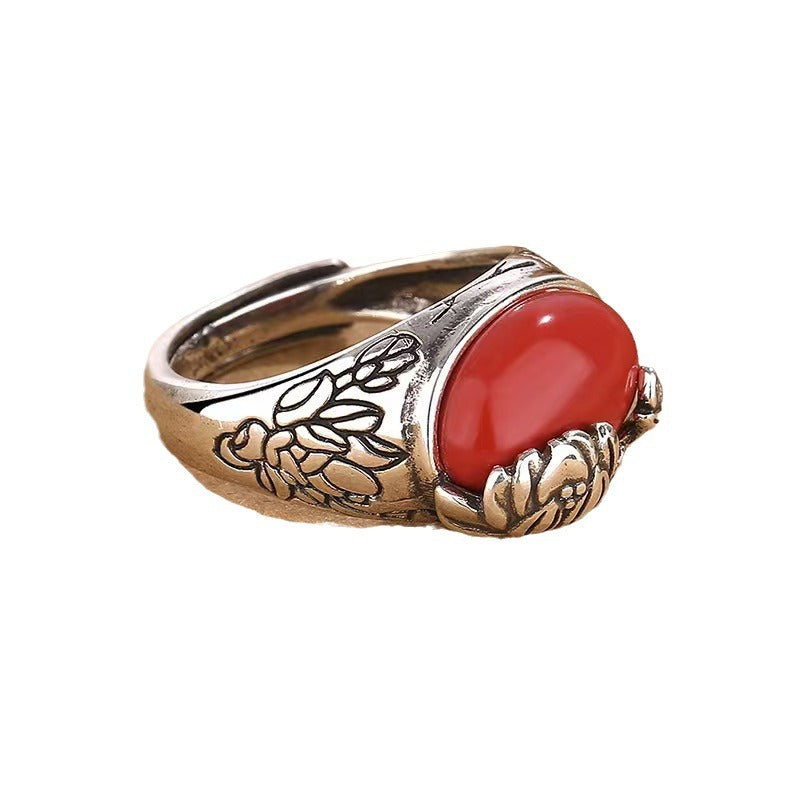 Ethnic Style Design Retro Distressed Lotus Index Finger Rings