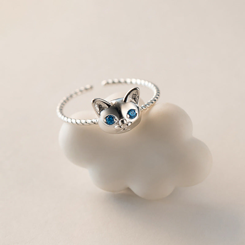 Animal Cat Blue Diamond Grain Wreath Rings