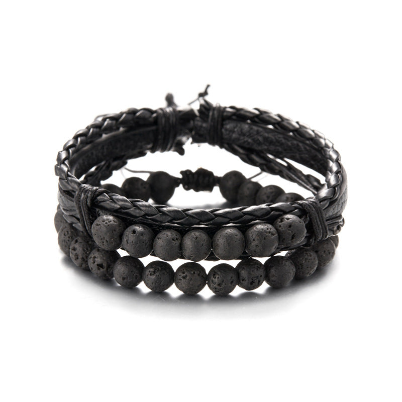 Men's Wild Frosted Stone Twist Weave Combination Carrying Bracelets