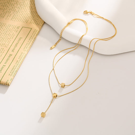 Women's Twin Fashion Small Square Simple Temperament Clavicle Pendants