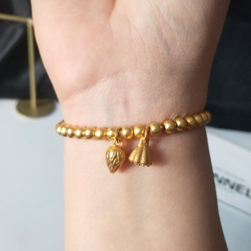 Women's Gold Two Lotus Seedpod Simple Golden Balls Bracelets