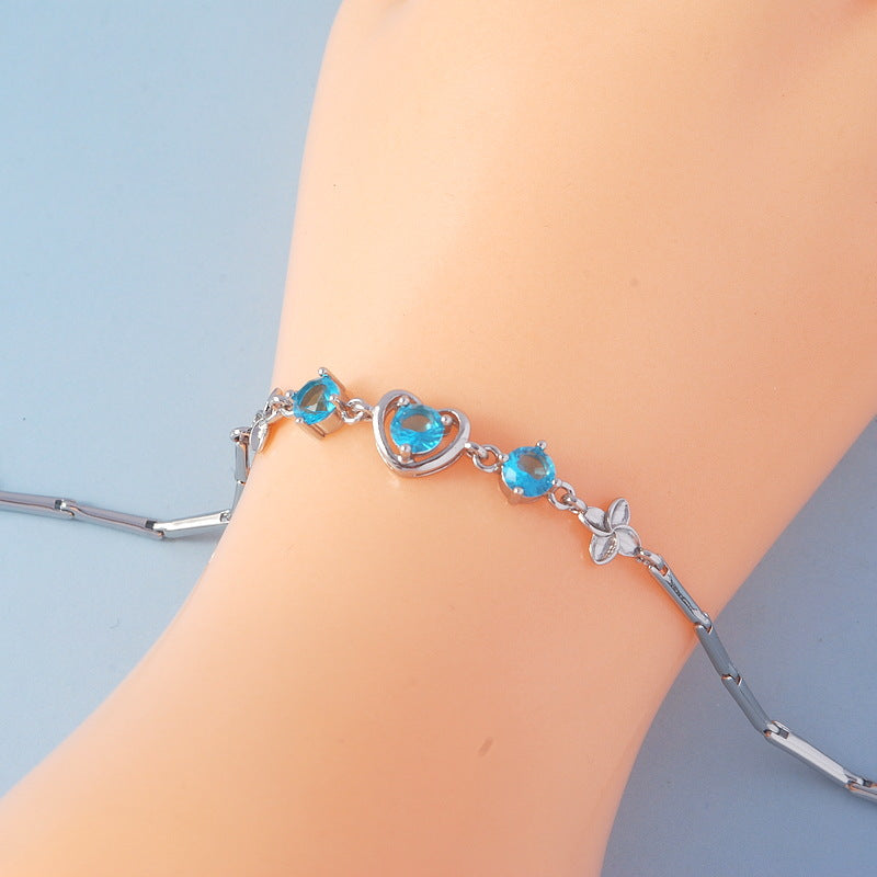 Women's Loving Heart Zircon Simple Design Trendy Bracelets