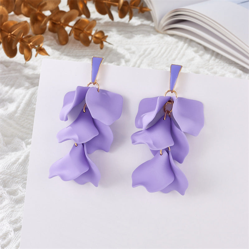 Women's Spring Plaid Petal Leaf Tassel Long Rings