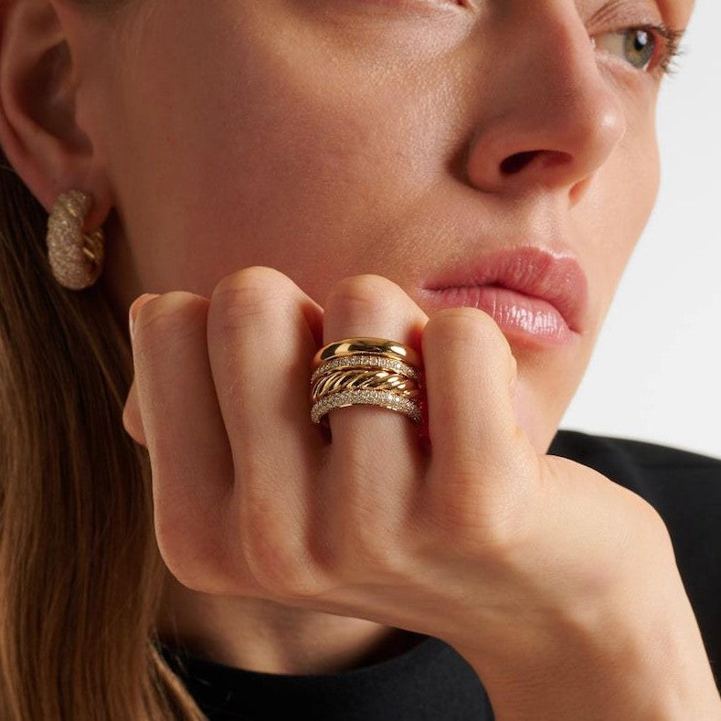 Sier Color Matching Stacked Zircon Twist Geometric Width Rings