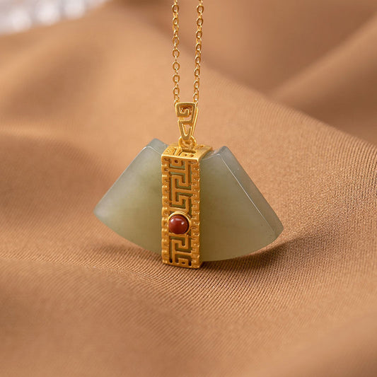 Pure High-grade Natural Gray Jade Personality Fan-shaped Necklaces