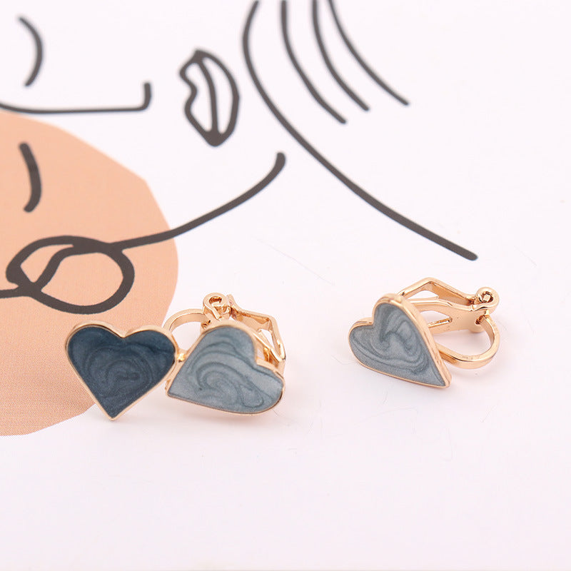 Contrast Color Asymmetric Blue Ear Dark Light Heart-shaped Earrings
