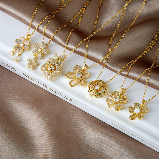 Women's Flower Design High-grade Temperament Wild Titanium Necklaces