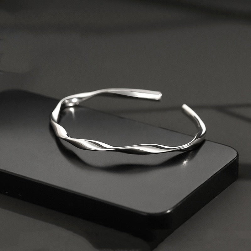 Men's Sier-plated Glossy Sier Simple Elegant Hand Bracelets