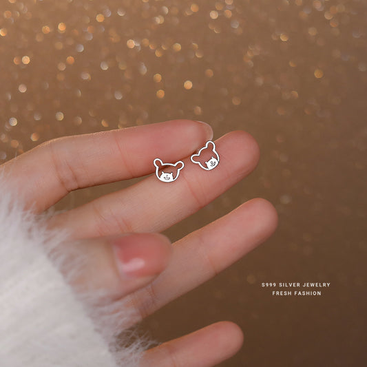 Women's Korean Style Fresh Cute Bear Ear Sterling Sier Simple Earrings