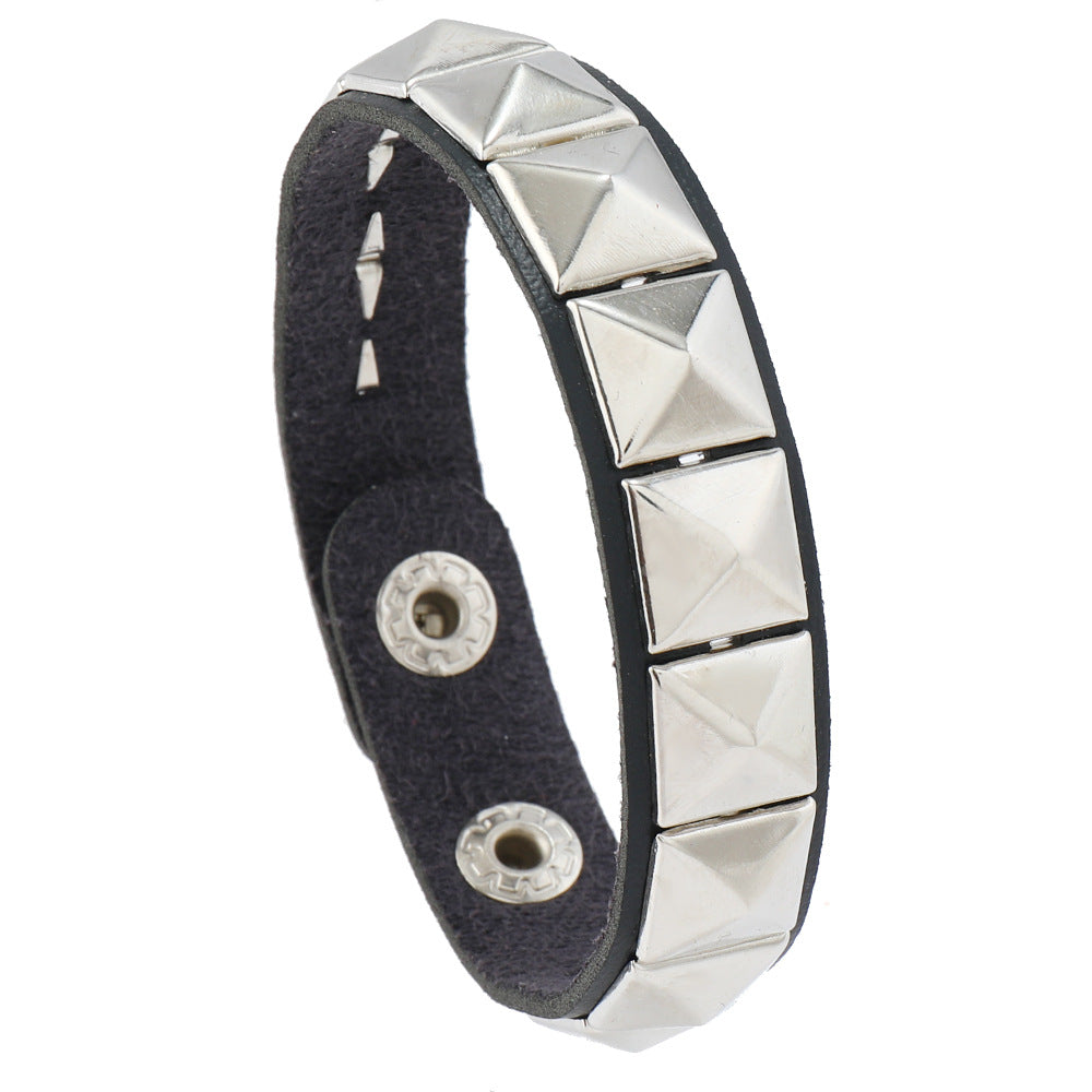 Men's Sier Square Rivet Couple Alloy Buckle Bracelets