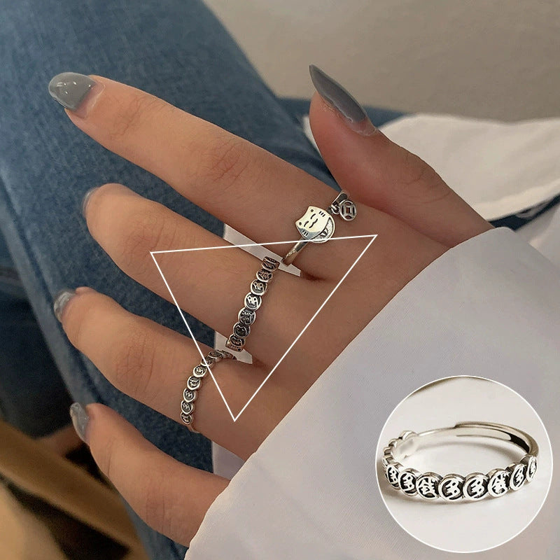 Women's Black Geometric Fashionable Elegant Roman Digital Rings