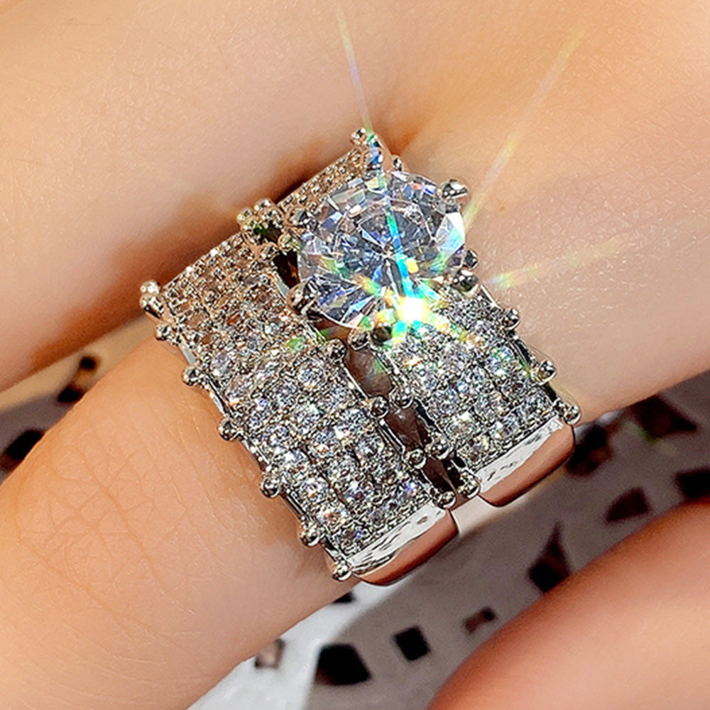 Women's Shining Double Layer High-grade Zircon White Gold Plated Luxury Wedding Ring