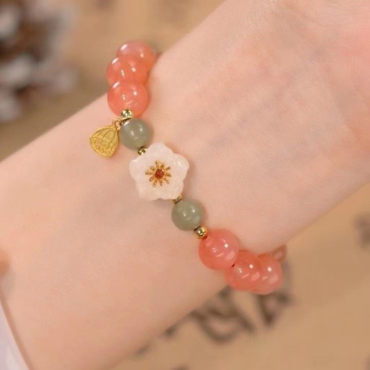 Women's Buckle Imitation Jade Crystal String Beads Flower Bracelets