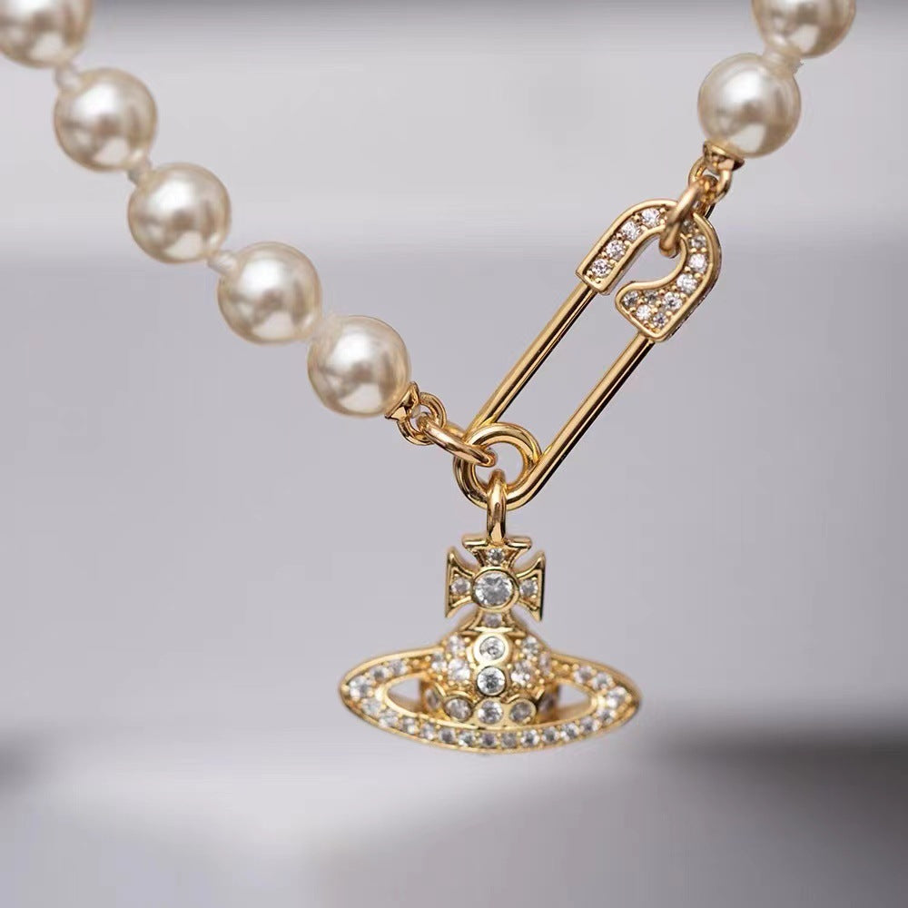 Pearl Niche Temperament Full Diamond Retro Female Clavicle Necklaces