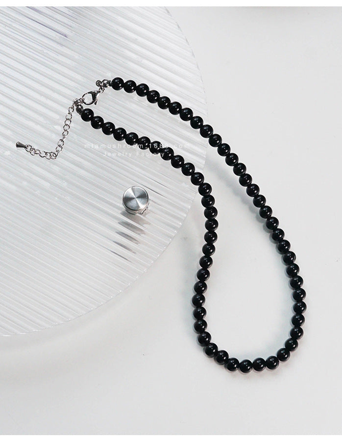 Women's Black Beaded Style Ball Clavicle Chain Necklaces