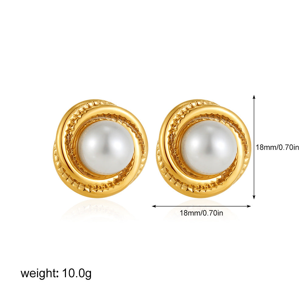 Stainless Steel Pearl Perfect Circle Elegant Earrings