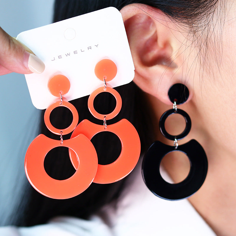 Women's Color Round Stitching Hollow Acrylic Ear Rings